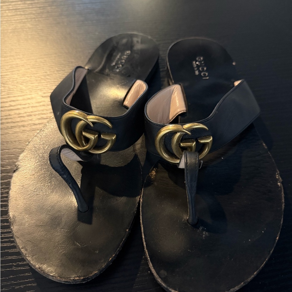 Gucci Black and Gold Thong Sandals with LogoSOLD ‼️
